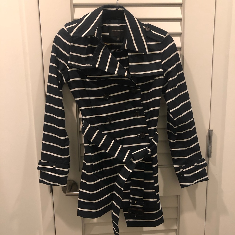 BANANA REPUBLIC Navy and White Sriped Trench Coat